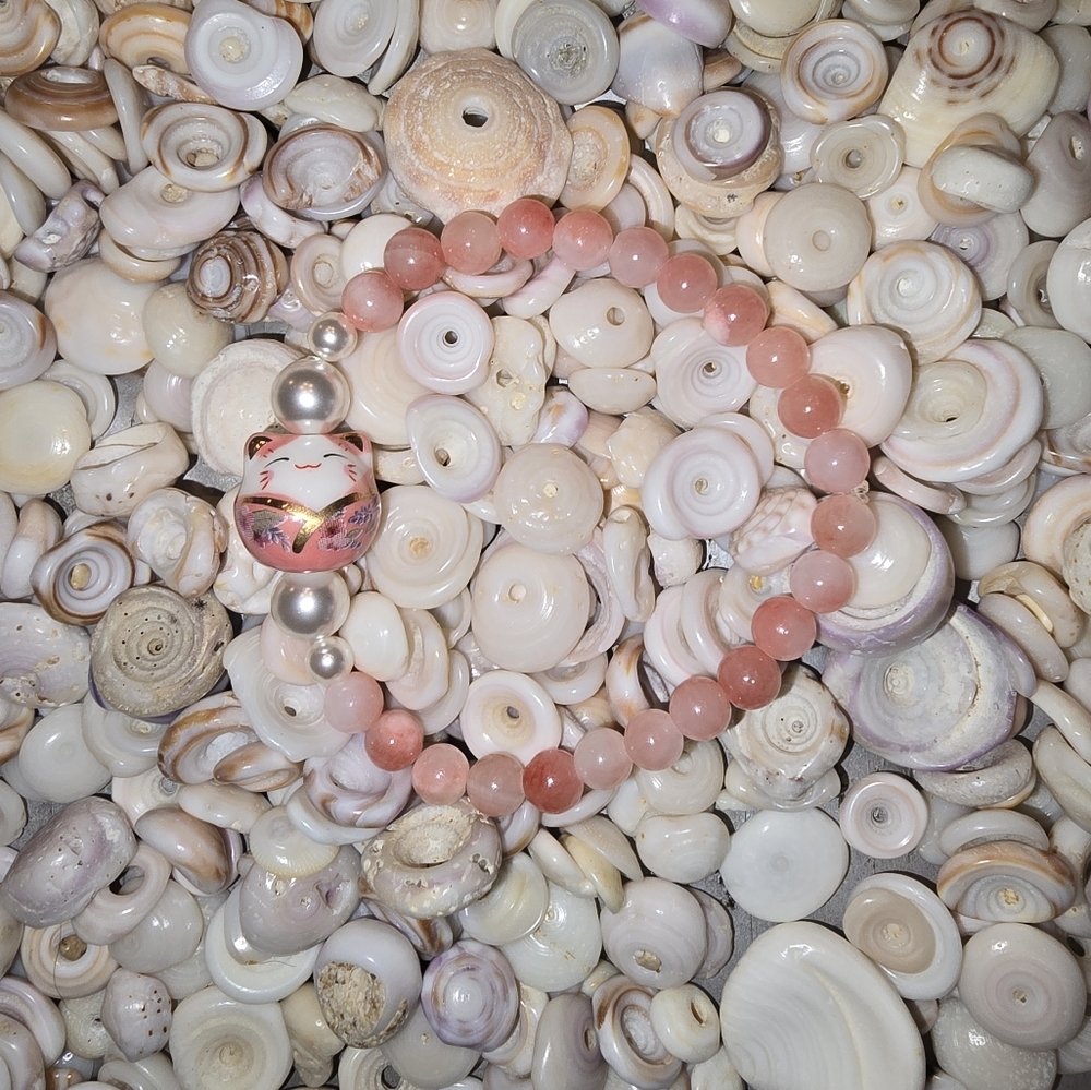 MANEKI-NEKO STRETCH BRACELET PINK/WHITE JADE